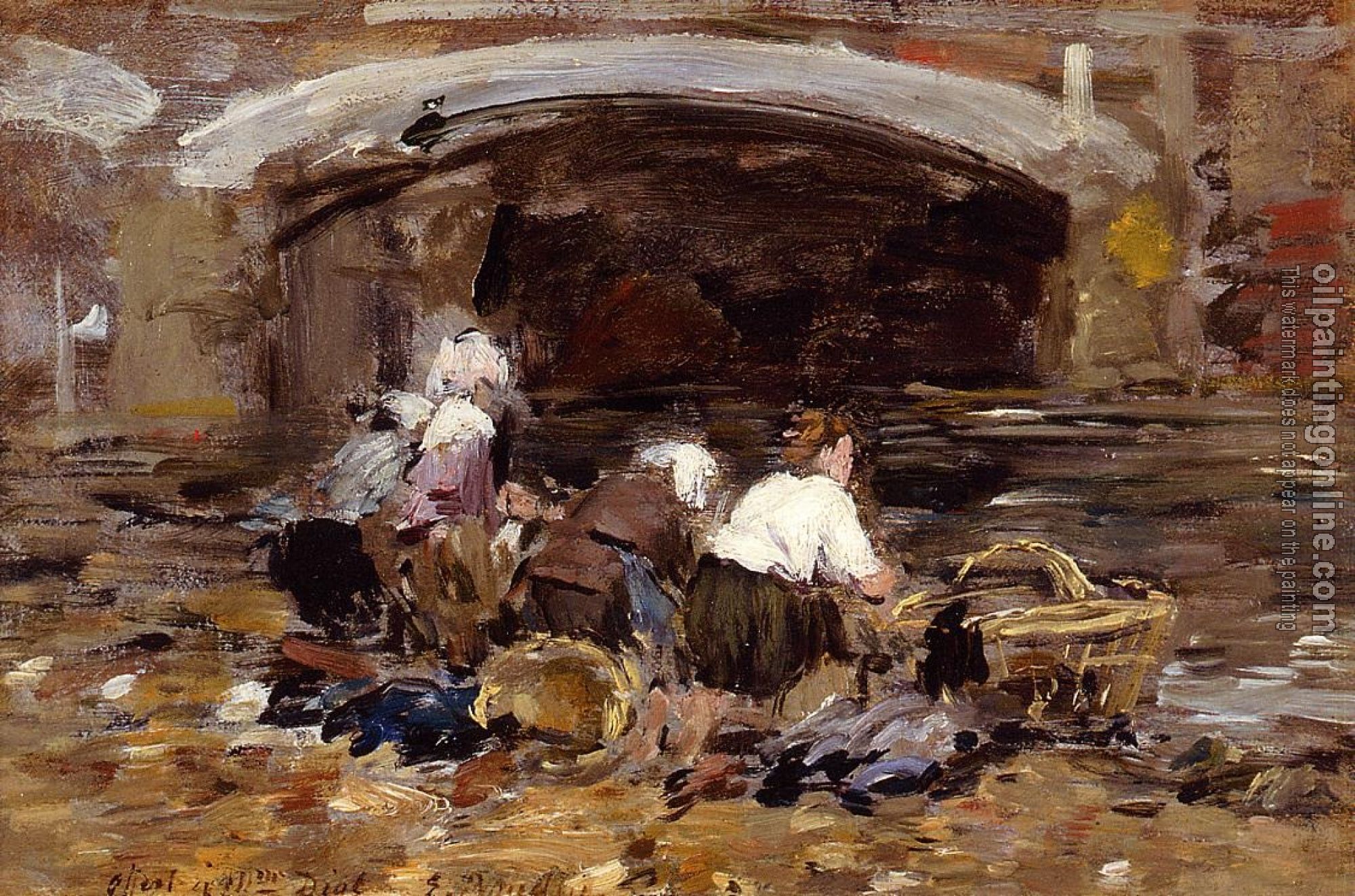 Boudin, Eugene - Laundresses near a Bridge